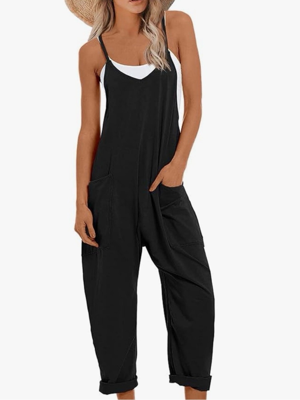 Casual Women's Black Spaghetti-Strap Jumpsuit
